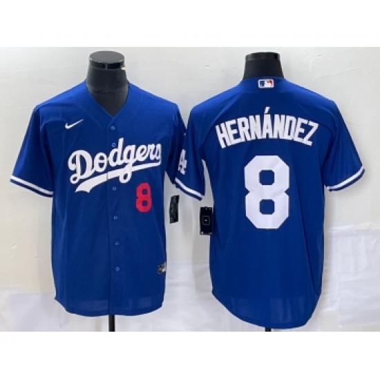 Men's Nike Los Angeles Dodgers 8 Kike Hernandez Number Blue Stitched Cool Base Jersey