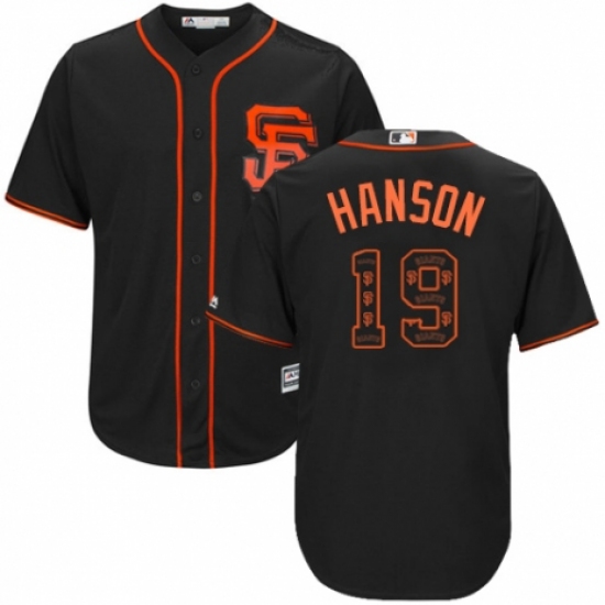 Men's Majestic San Francisco Giants 19 Alen Hanson Authentic Black Team Logo Fashion Cool Base MLB Jersey