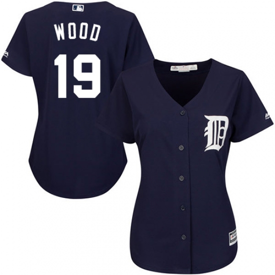 Women's Majestic Detroit Tigers 19 Travis Wood Authentic Navy Blue Alternate Cool Base MLB Jersey