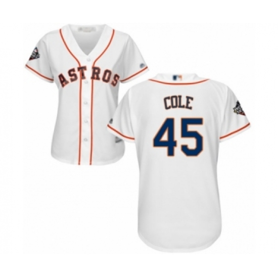 Women's Houston Astros 45 Gerrit Cole Authentic White Home Cool Base 2019 World Series Bound Baseball Jersey