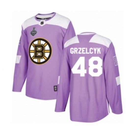 Youth Boston Bruins 48 Matt Grzelcyk Authentic Purple Fights Cancer Practice 2019 Stanley Cup Final Bound Hockey Jersey