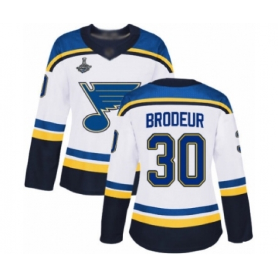 Women's St. Louis Blues 30 Martin Brodeur Authentic White Away 2019 Stanley Cup Champions Hockey Jersey