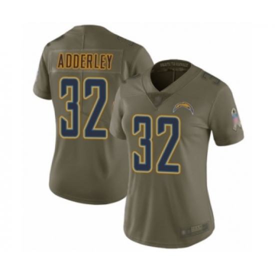 Women's Los Angeles Chargers 32 Nasir Adderley Limited Olive 2017 Salute to Service Football Jersey