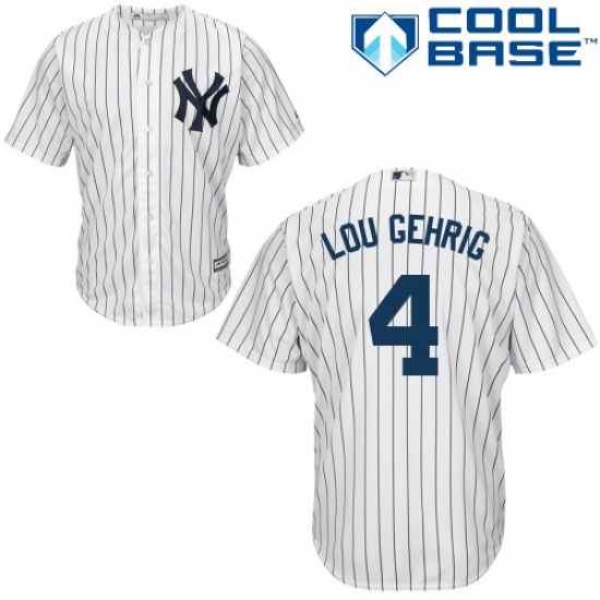 Men's Majestic New York Yankees 4 Lou Gehrig Replica White Home MLB Jersey