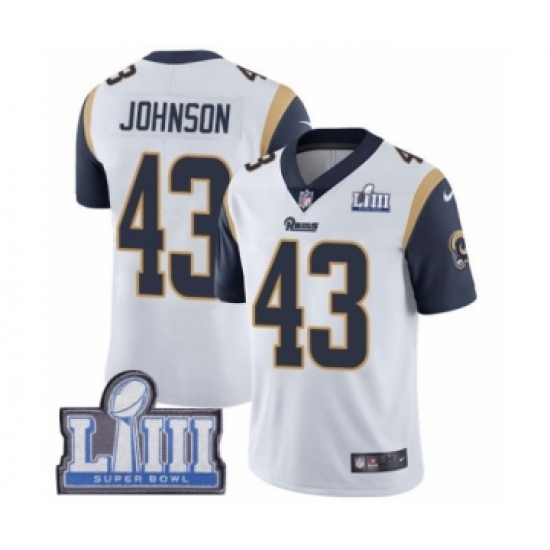 Youth Nike Los Angeles Rams 43 John Johnson White Vapor Untouchable Limited Player Super Bowl LIII Bound NFL Jersey
