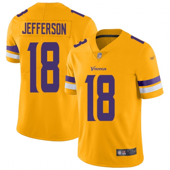 Men's Minnesota Vikings 18 Justin Jefferson Gold Stitched NFL Limited Inverted Legend Jersey