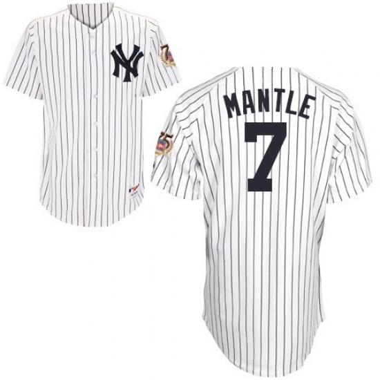 Men's Majestic New York Yankees 7 Mickey Mantle Replica White 75TH Patch MLB Jersey