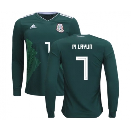 Mexico 7 M.Layun Home Long Sleeves Kid Soccer Country Jersey