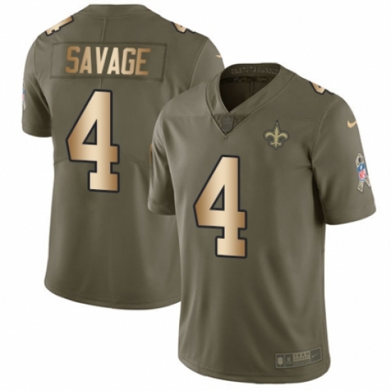 Youth Nike New Orleans Saints 4 Tom Savage Limited Olive/Gold 2017 Salute to Service NFL Jersey