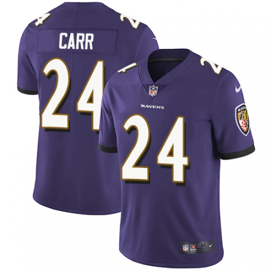 Youth Nike Baltimore Ravens 24 Brandon Carr Purple Team Color Vapor Untouchable Limited Player NFL Jersey