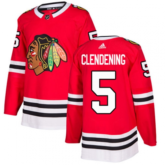Men's Adidas Chicago Blackhawks 5 Adam Clendening Authentic Red Home NHL Jersey