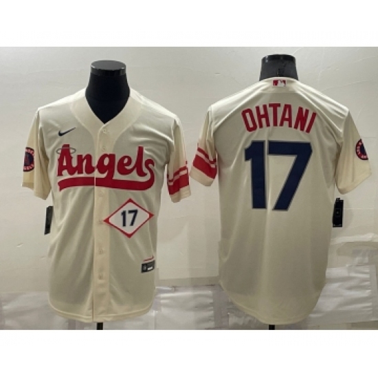 Men's Los Angeles Angels 17 Shohei Ohtani Number Cream 2022 City Connect Cool Base Stitched Jersey