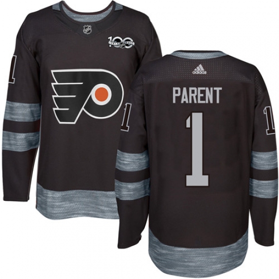 Men's Adidas Philadelphia Flyers 1 Bernie Parent Authentic Black 1917-2017 100th Anniversary NHL Jersey