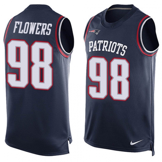 Men's Nike New England Patriots 98 Trey Flowers Limited Navy Blue Player Name & Number Tank Top NFL Jersey