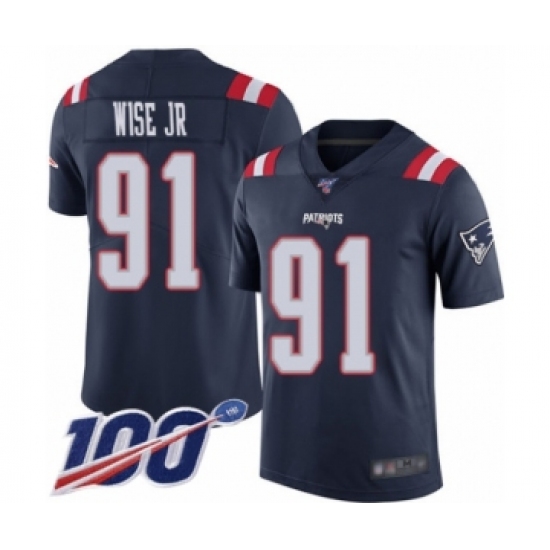 Men's New England Patriots 91 Deatrich Wise Jr Limited Navy Blue Rush Vapor Untouchable 100th Season Football Jersey