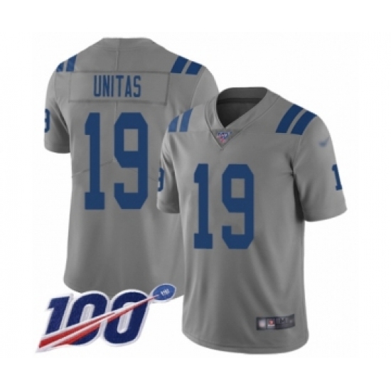Men's Indianapolis Colts 19 Johnny Unitas Limited Gray Inverted Legend 100th Season Football Jersey