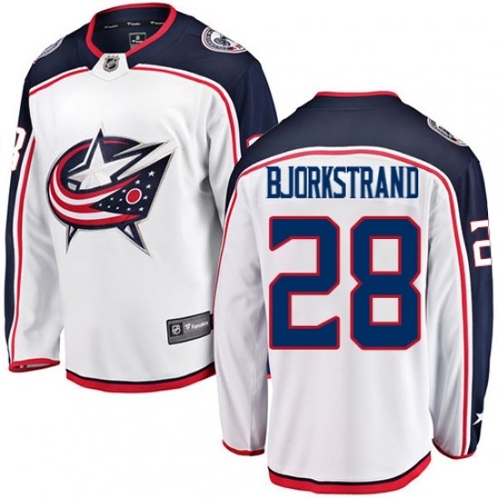 Youth Columbus Blue Jackets 28 Oliver Bjorkstrand Fanatics Branded White Away Breakaway NHL Jersey