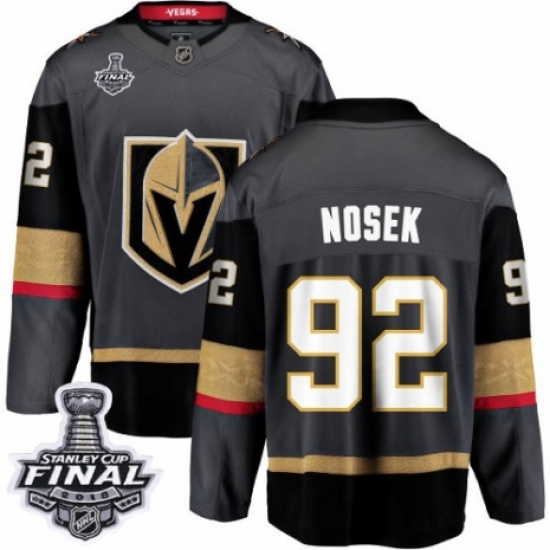 Youth Vegas Golden Knights 92 Tomas Nosek Authentic Black Home Fanatics Branded Breakaway 2018 Stanley Cup Final NHL Jersey