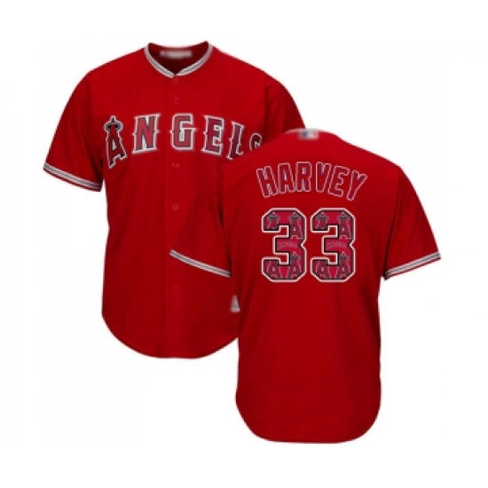 Men's Los Angeles Angels of Anaheim 33 Matt Harvey Authentic Red Team Logo Fashion Cool Base Baseball Jersey