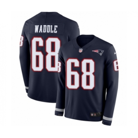 Men's Nike New England Patriots 68 LaAdrian Waddle Limited Navy Blue Therma Long Sleeve NFL Jersey