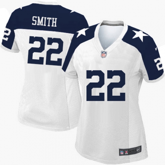 Women's Nike Dallas Cowboys 22 Emmitt Smith Limited White Throwback Alternate NFL Jersey