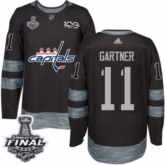 Men's Adidas Washington Capitals 11 Mike Gartner Authentic Black 1917-2017 100th Anniversary 2018 Stanley Cup Final NHL Jersey