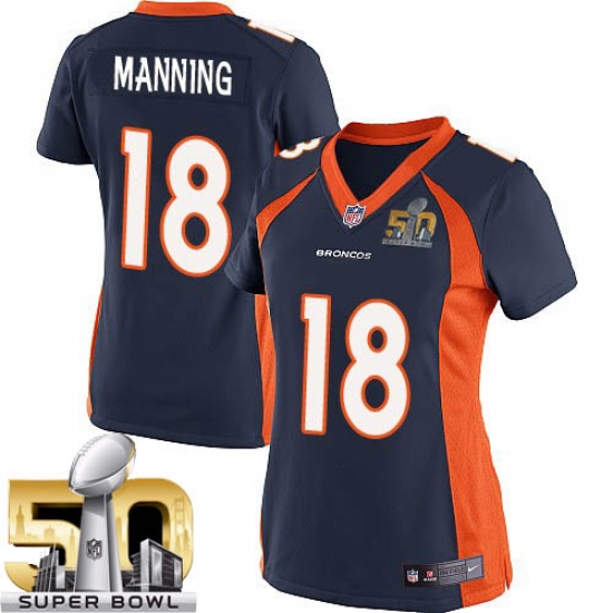 Women's Nike Denver Broncos 18 Peyton Manning Limited Navy Blue Alternate Super Bowl 50 Bound NFL Jersey