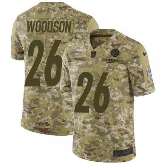 Men's Nike Pittsburgh Steelers 26 Rod Woodson Limited Camo 2018 Salute to Service NFL Jersey