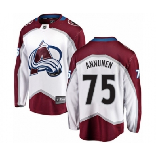 Youth Colorado Avalanche 75 Justus Annunen Authentic White Away Fanatics Branded Breakaway NHL Jersey