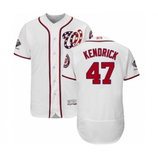 Men's Washington Nationals 47 Howie Kendrick White Home Flex Base Authentic Collection 2019 World Series Champions Baseball Jersey