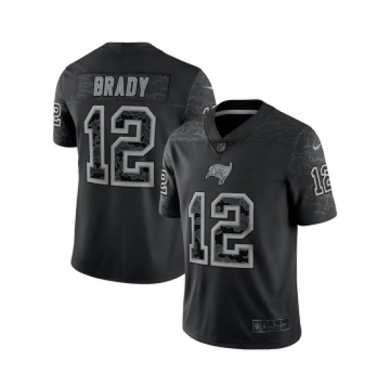 Men's Tampa Bay Buccaneers 12 Tom Brady Black Reflective Limited Stitched Jersey