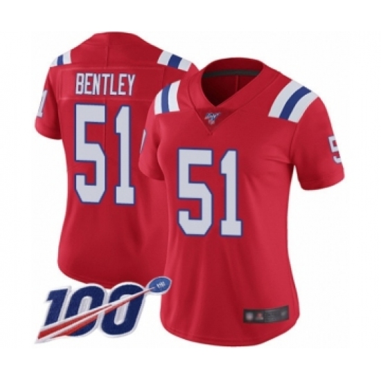 Women's New England Patriots 51 JaWhaun Bentley Red Alternate Vapor Untouchable Limited Player 100th Season Football Jersey