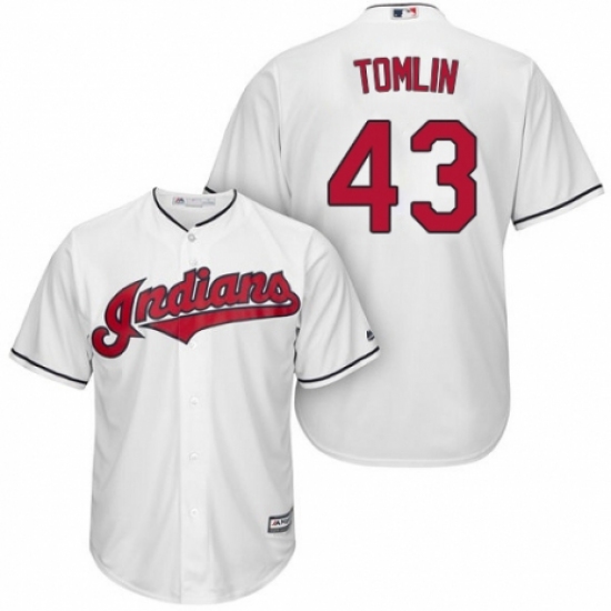 Youth Majestic Cleveland Indians 43 Josh Tomlin Replica White Home Cool Base MLB Jersey