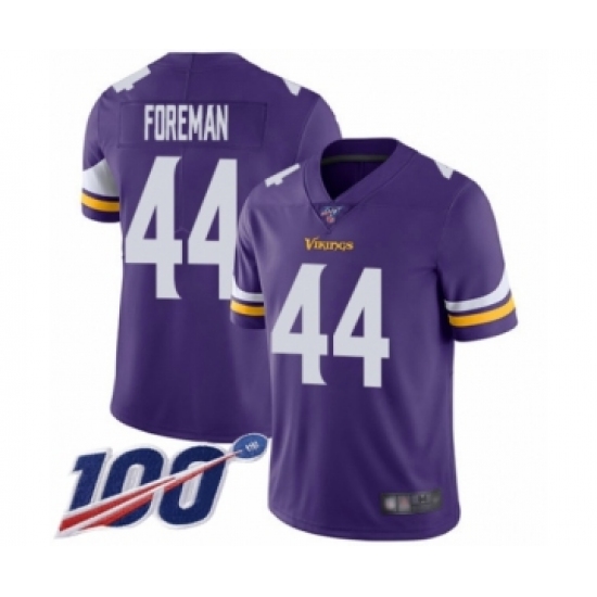 Men's Minnesota Vikings 44 Chuck Foreman Purple Team Color Vapor Untouchable Limited Player 100th Season Football Jersey