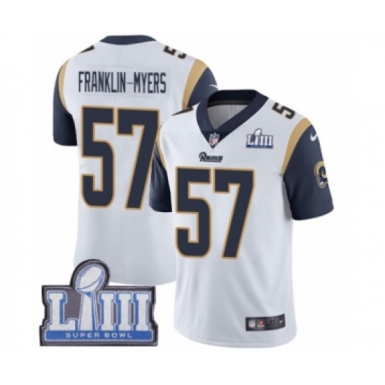 Men's Nike Los Angeles Rams 57 John Franklin-Myers White Vapor Untouchable Limited Player Super Bowl LIII Bound NFL Jersey