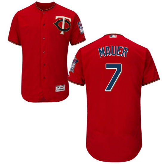 Men's Majestic Minnesota Twins 7 Joe Mauer Authentic Scarlet Alternate Flex Base Authentic Collection MLB Jersey