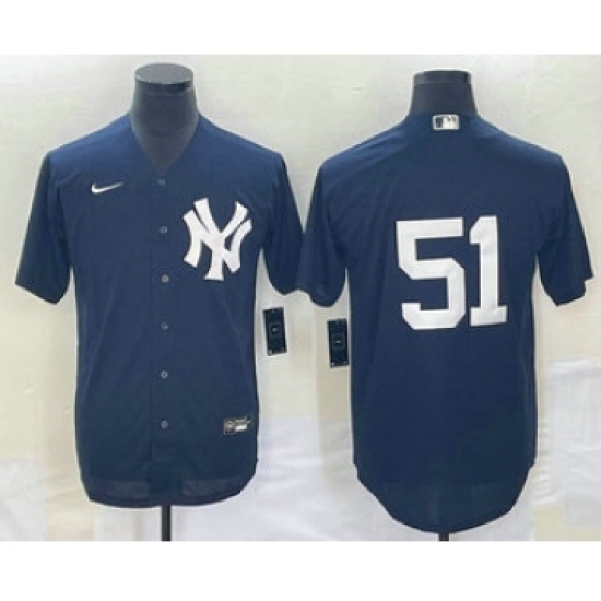 Men's New York Yankees 51 Bernie Williams Navy Cool Base Stitched Baseball Jersey