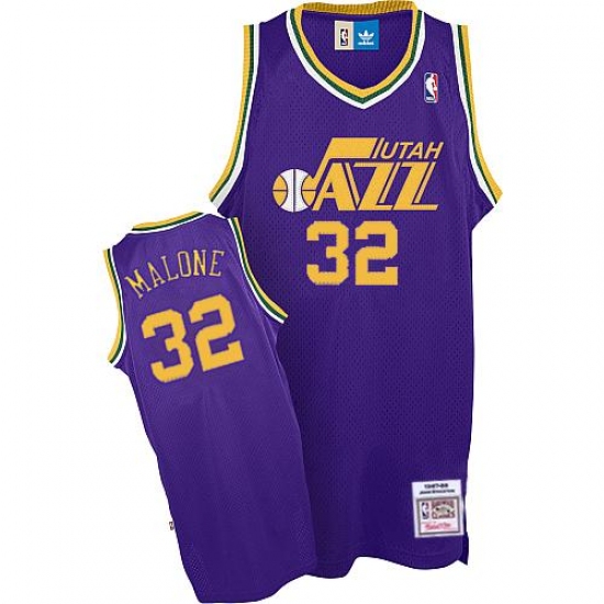 Men's Adidas Utah Jazz 32 Karl Malone Authentic Purple Throwback NBA Jersey