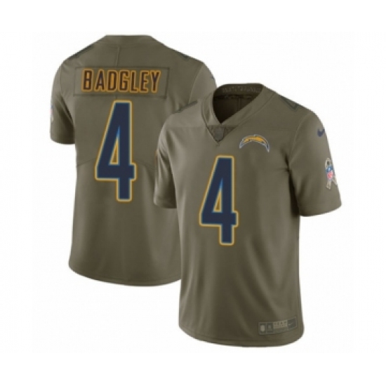 Men's Nike Los Angeles Chargers 4 Michael Badgley Limited Olive 2017 Salute to Service NFL Jersey