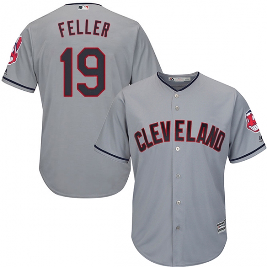 Men's Majestic Cleveland Indians 19 Bob Feller Replica Grey Road Cool Base MLB Jersey