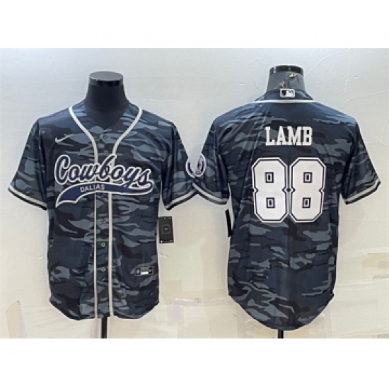 Men's Dallas Cowboys 88 CeeDee Lamb Gray Camo With Patch Cool Base Stitched Baseball Jersey