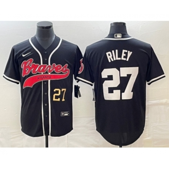 Men's Atlanta Braves 27 Austin Riley Number Black Cool Base Stitched Baseball Jersey