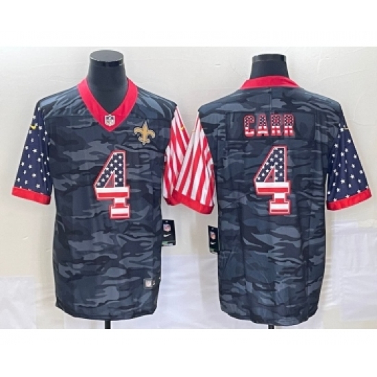 Men's New Orleans Saints 4 Derek Carr USA Camo 2020 Salute To Service Stitched NFL Nike Limited Jersey