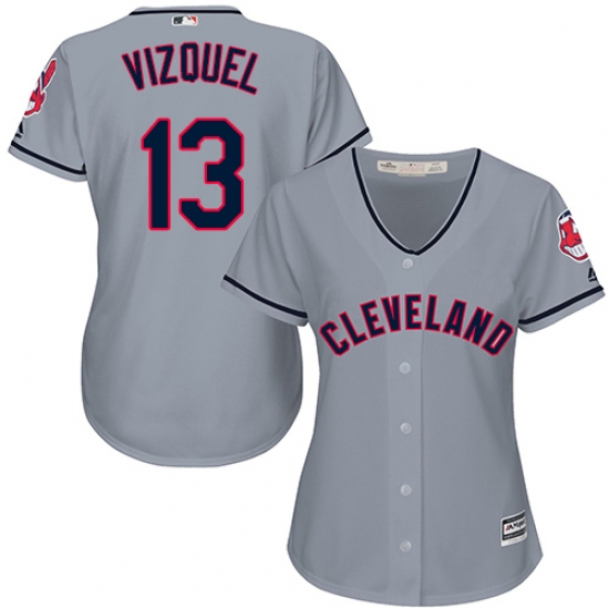 Women's Majestic Cleveland Indians 13 Omar Vizquel Authentic Grey Road Cool Base MLB Jersey