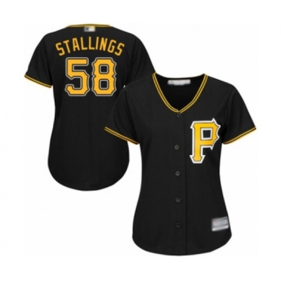Women's Pittsburgh Pirates 58 Jacob Stallings Authentic Black Alternate Cool Base Baseball Player Jersey
