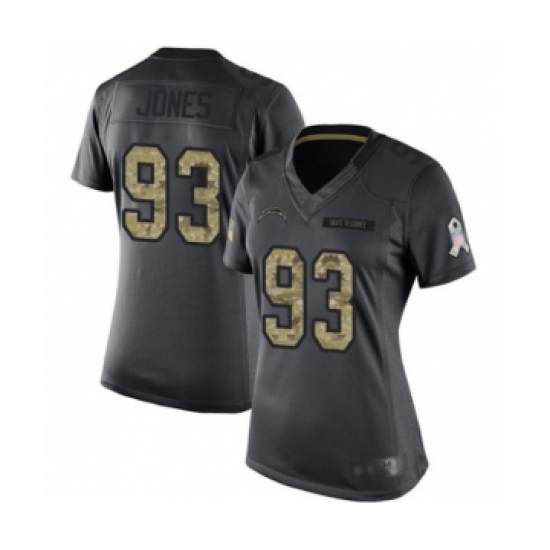 Women's Los Angeles Chargers 93 Justin Jones Limited Black 2016 Salute to Service Football Jersey