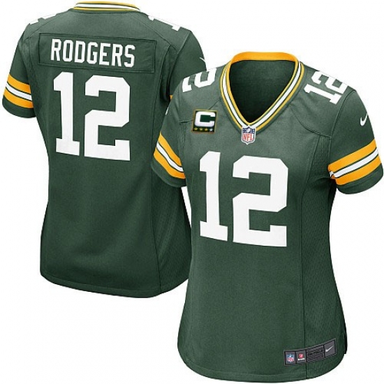 Women's Nike Green Bay Packers 12 Aaron Rodgers Elite Green Team Color C Patch NFL Jersey