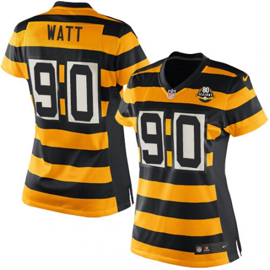 Women's Nike Pittsburgh Steelers 90 T. J. Watt Game Yellow/Black Alternate 80TH Anniversary Throwback NFL Jersey