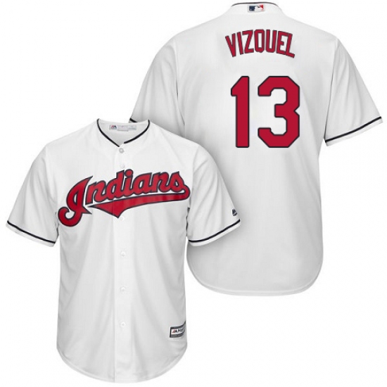 Youth Majestic Cleveland Indians 13 Omar Vizquel Authentic White Home Cool Base MLB Jersey