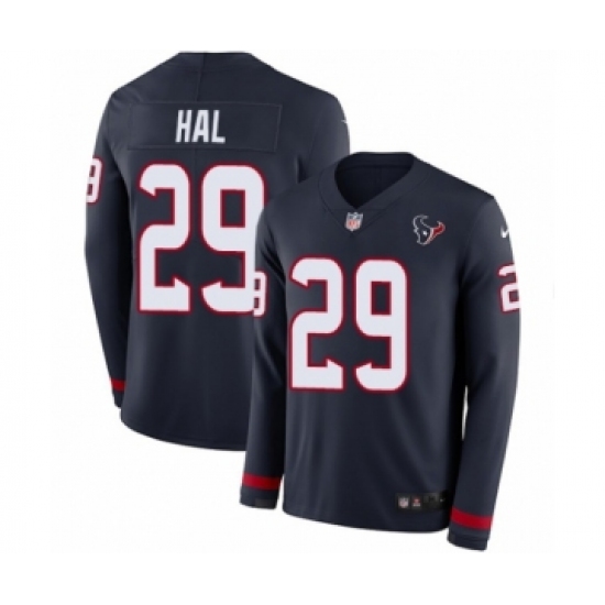 Youth Nike Houston Texans 29 Andre Hal Limited Navy Blue Therma Long Sleeve NFL Jersey